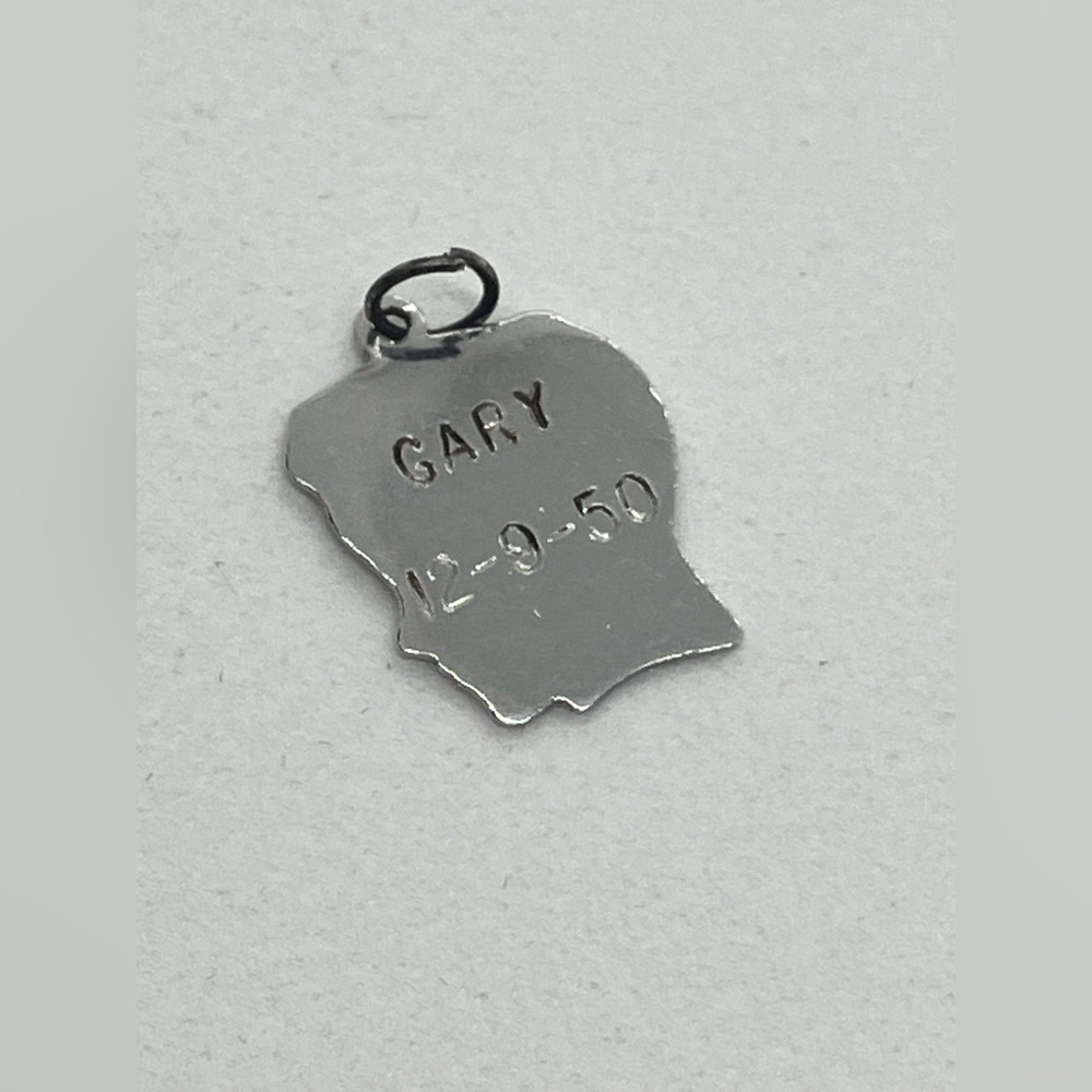 Vtg 925 Sterling Silver Necklace Boy Head Silhouette Gary Charm Pendant